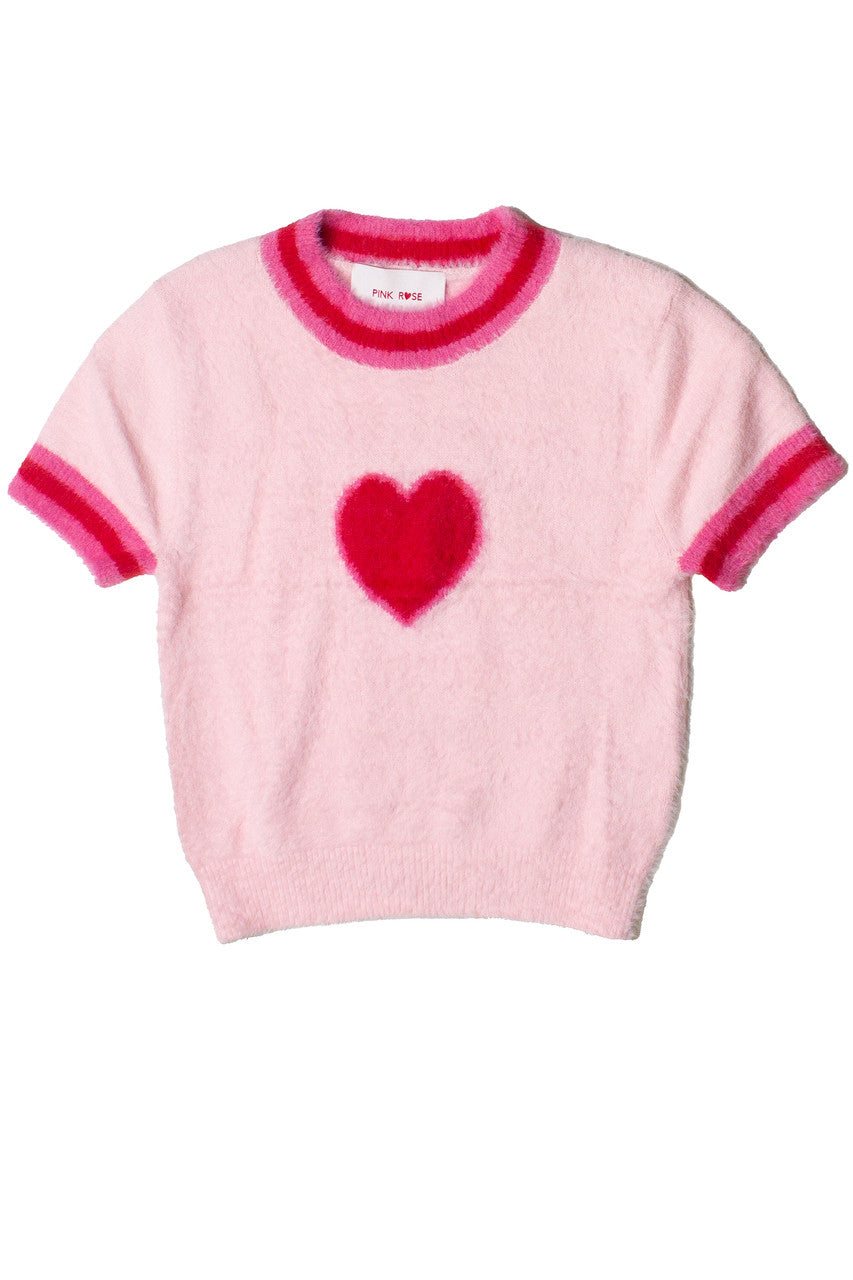 Short Sleeve Heart Eyelash Sweater