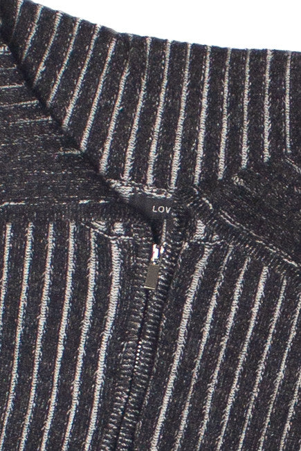 Fold Over Collar Ribbed Zip Up Sweater