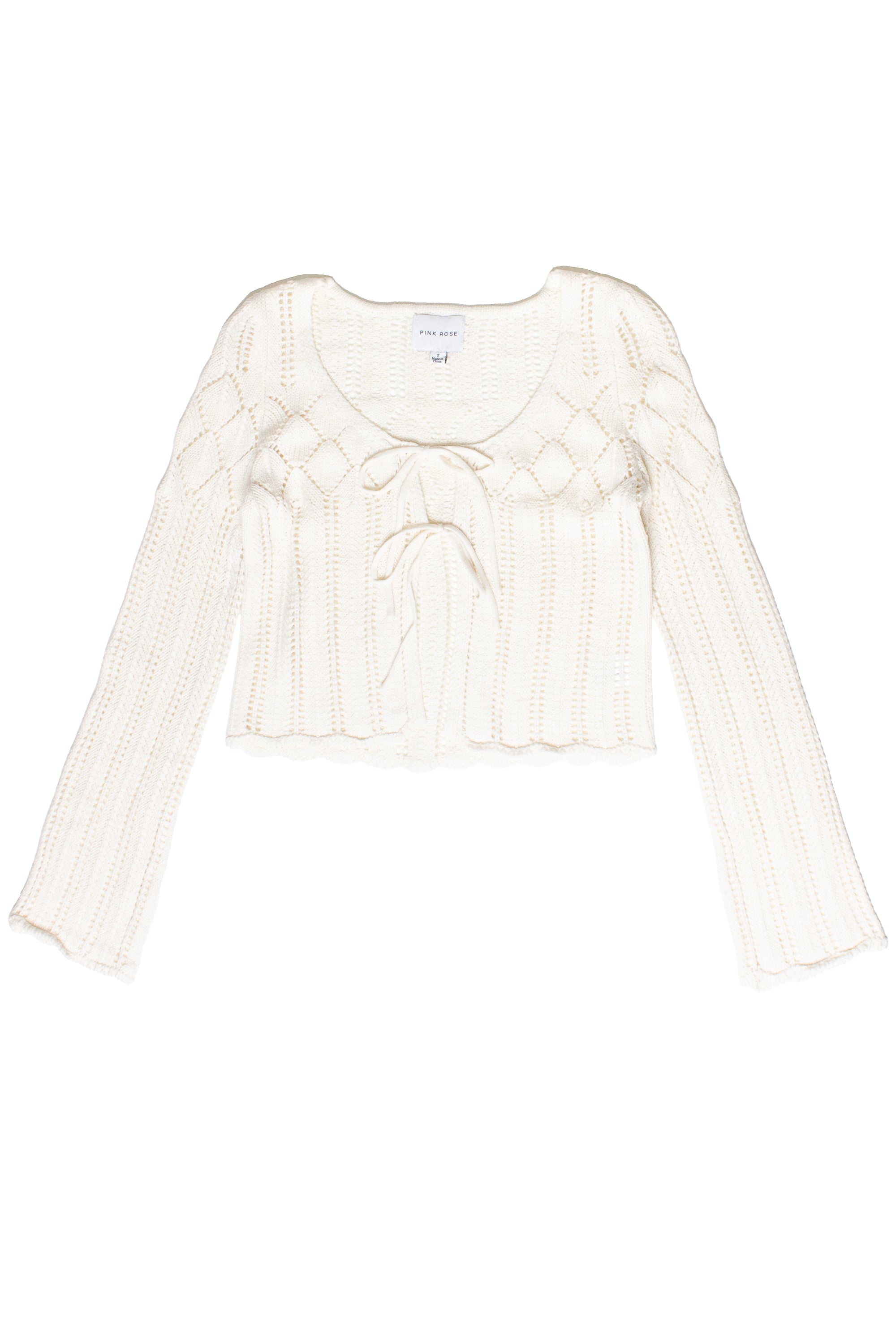 Knit Pointelle Double Tie Front Cardigan