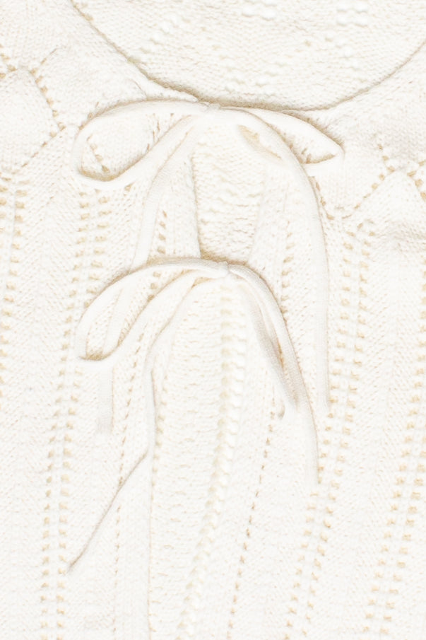 Knit Pointelle Double Tie Front Cardigan