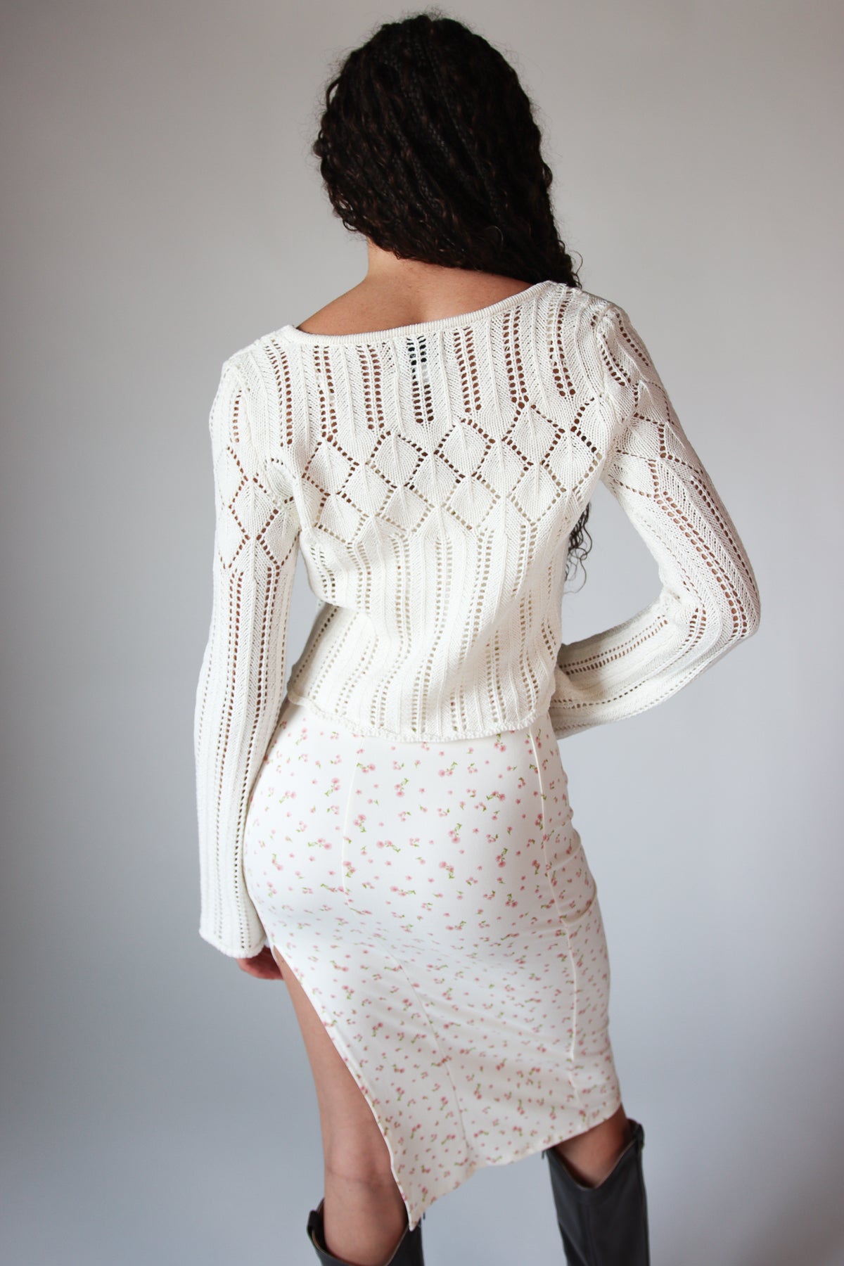 Knit Pointelle Double Tie Front Cardigan