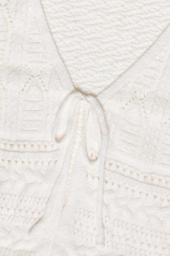 Short Sleeve Pointelle Knit Tie Front Cardigan