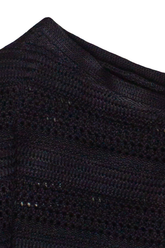 Mixed Knit Sweater Poncho - Black