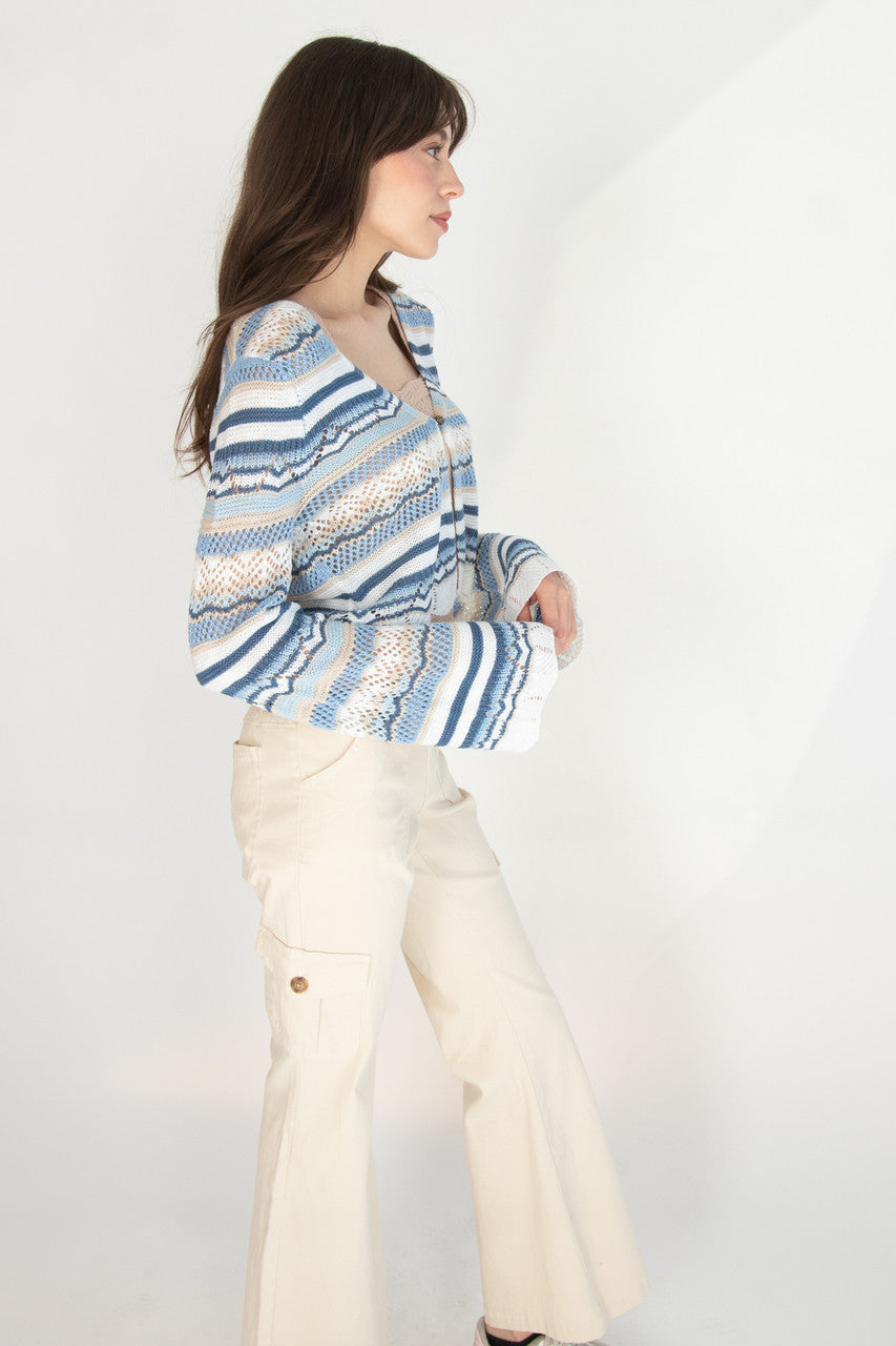 Striped Pointelle Cardigan