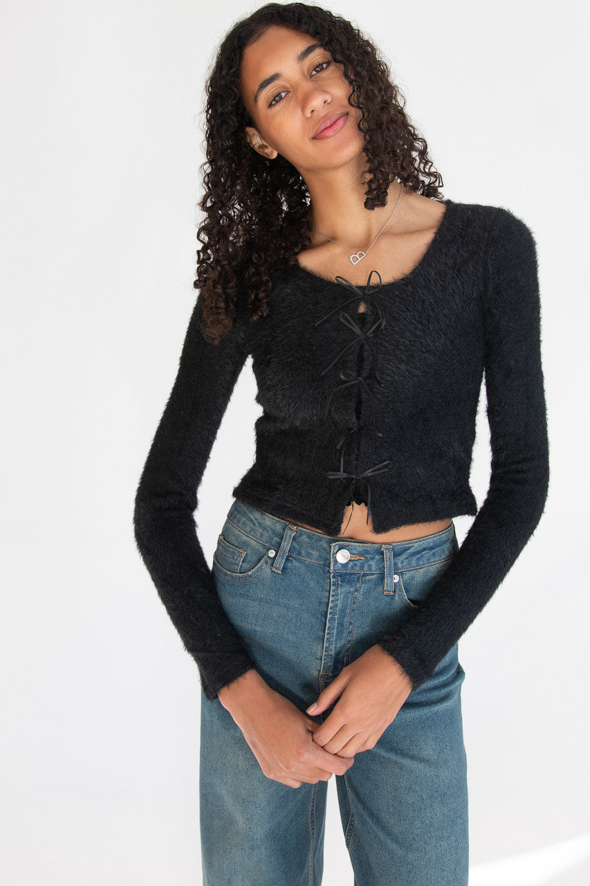 Bow Front Eyelash Cardigan