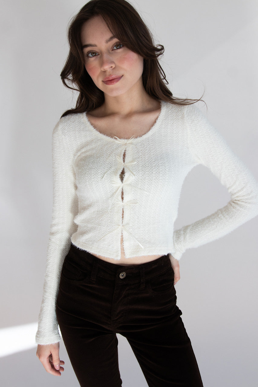 Bow Front Eyelash Cardigan