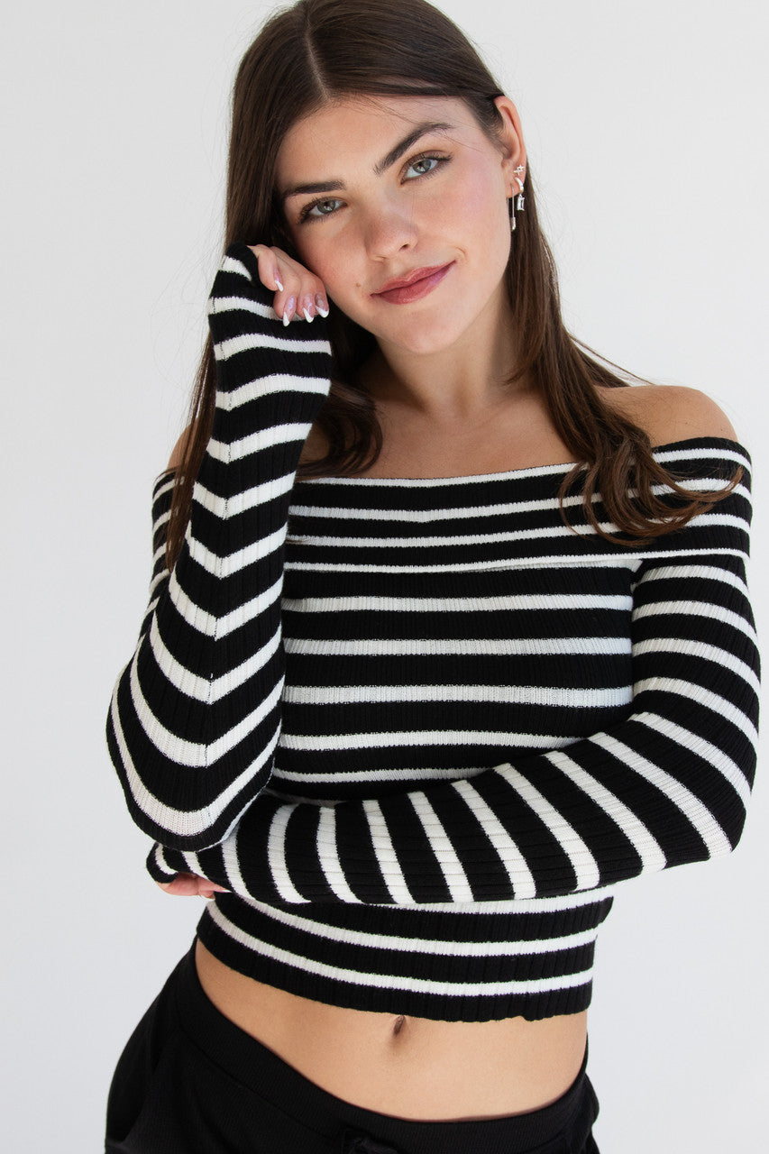 Off The Shoulder Striped Sweater