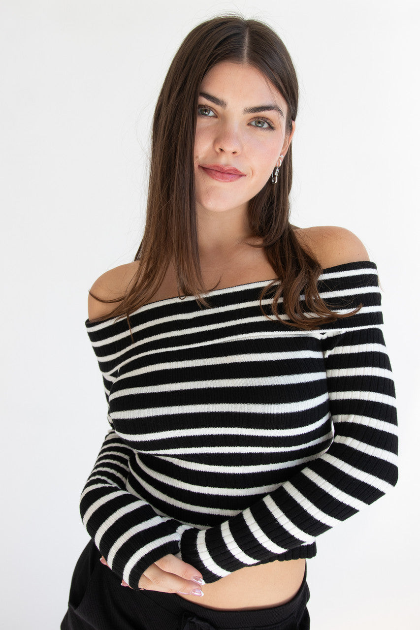 Off The Shoulder Striped Sweater