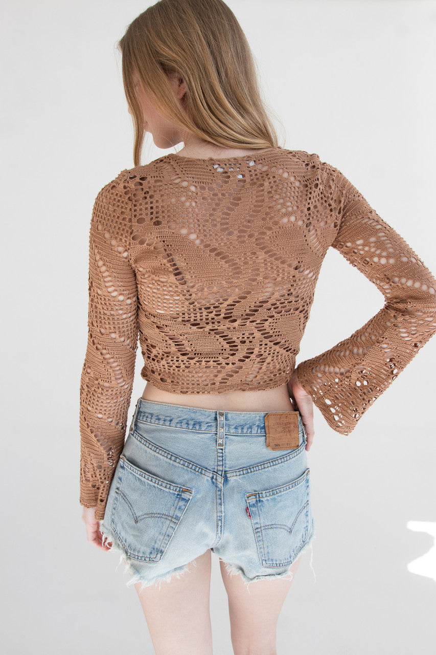 Bell Sleeve Crochet Net Top