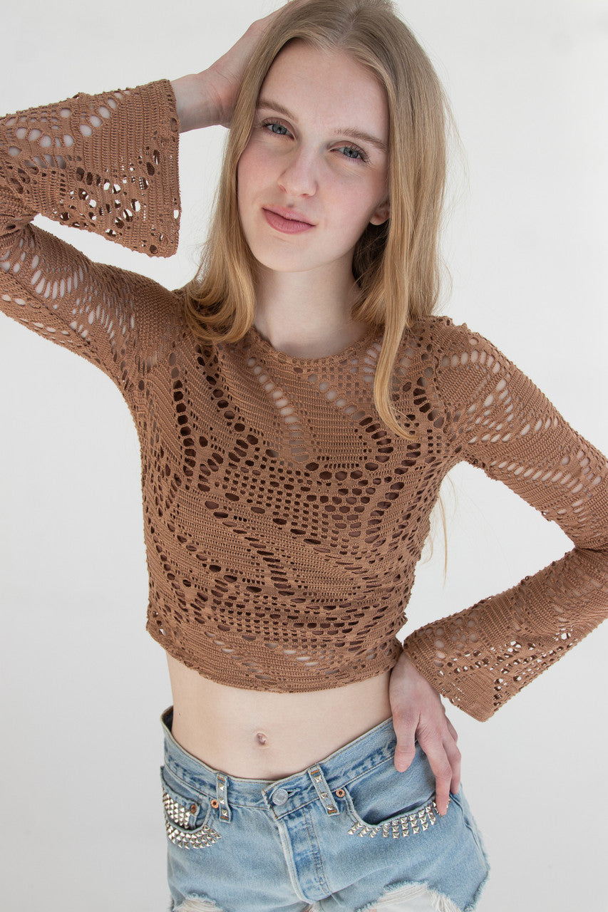 Bell Sleeve Crochet Net Top