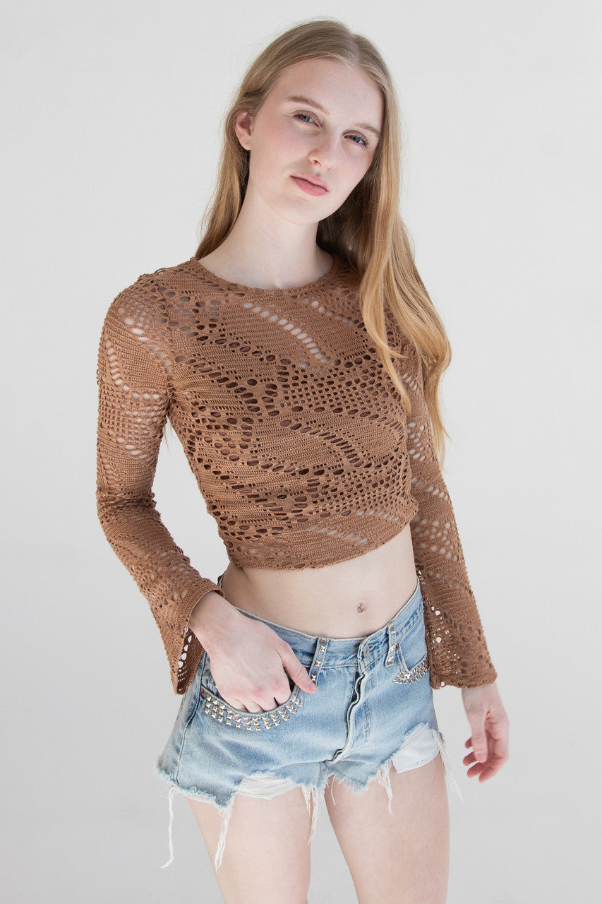 Bell Sleeve Crochet Net Top