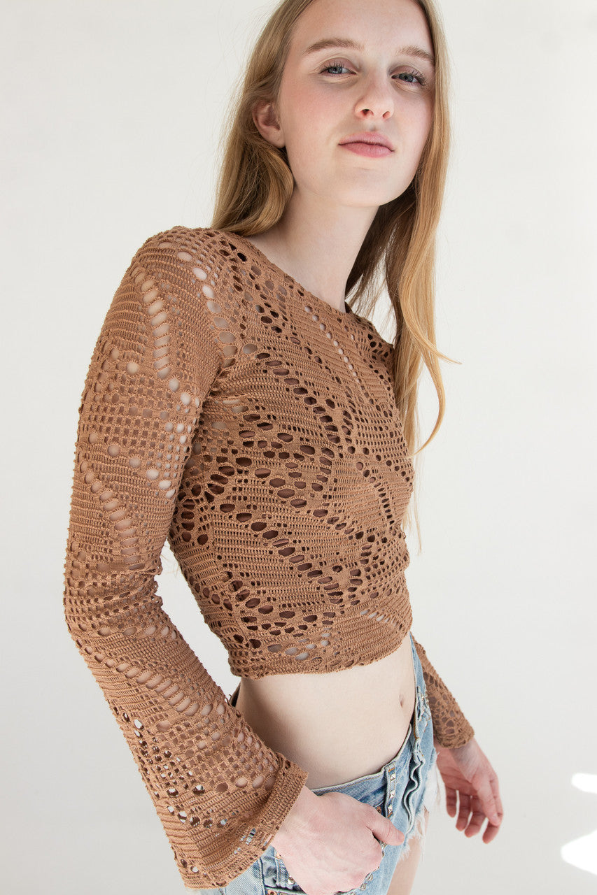 Bell Sleeve Crochet Net Top