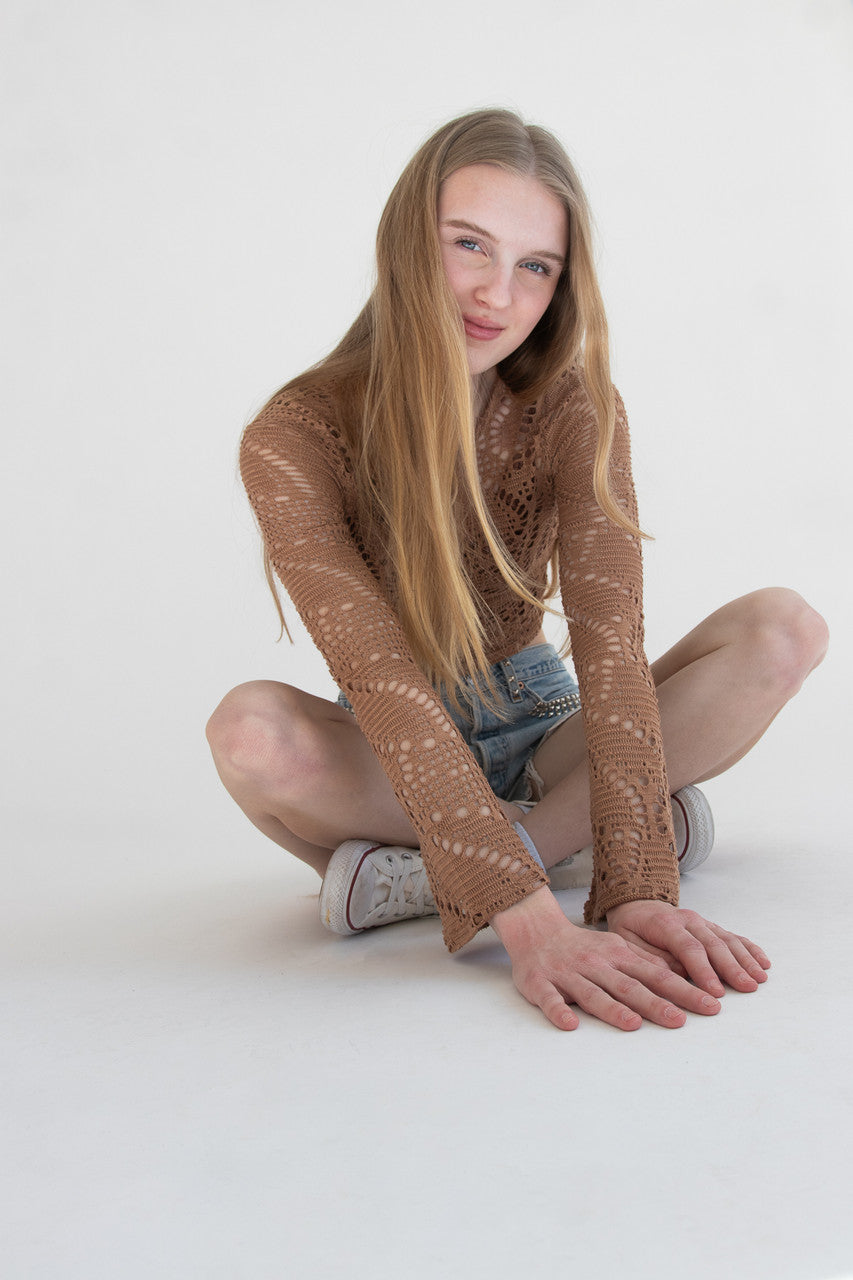 Bell Sleeve Crochet Net Top