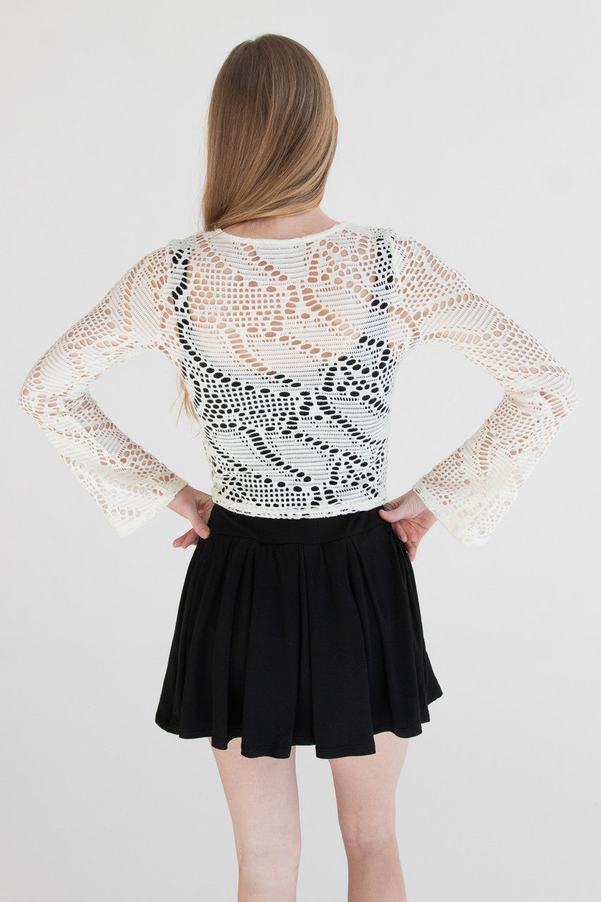 Bell Sleeve Crochet Net Top