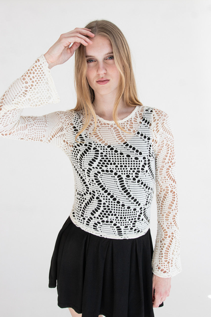 Bell Sleeve Crochet Net Top