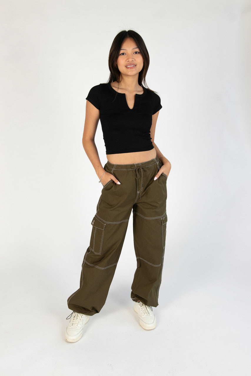 Olive Drawstring Cargo Joggers