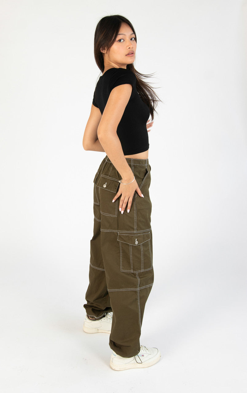 Olive Drawstring Cargo Joggers