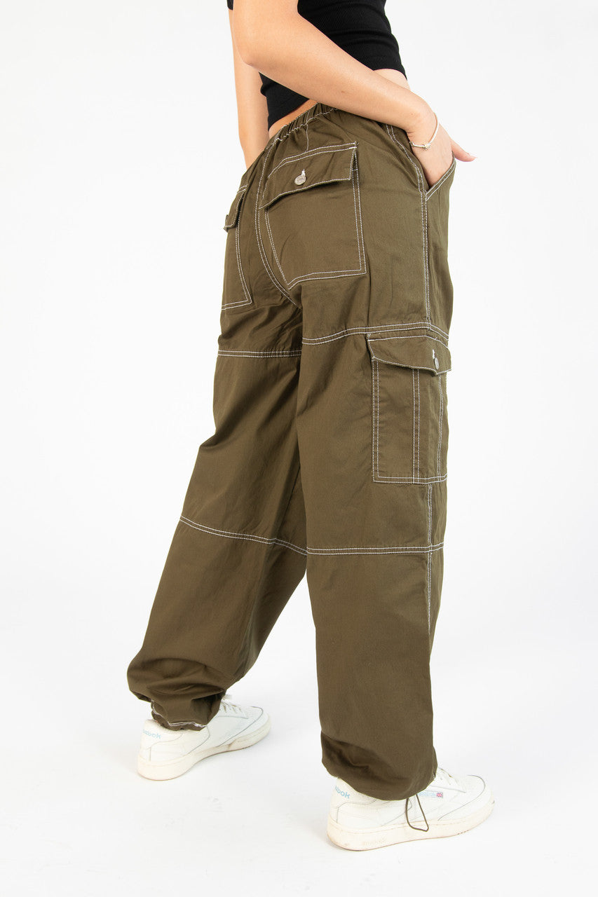 Olive Drawstring Cargo Joggers