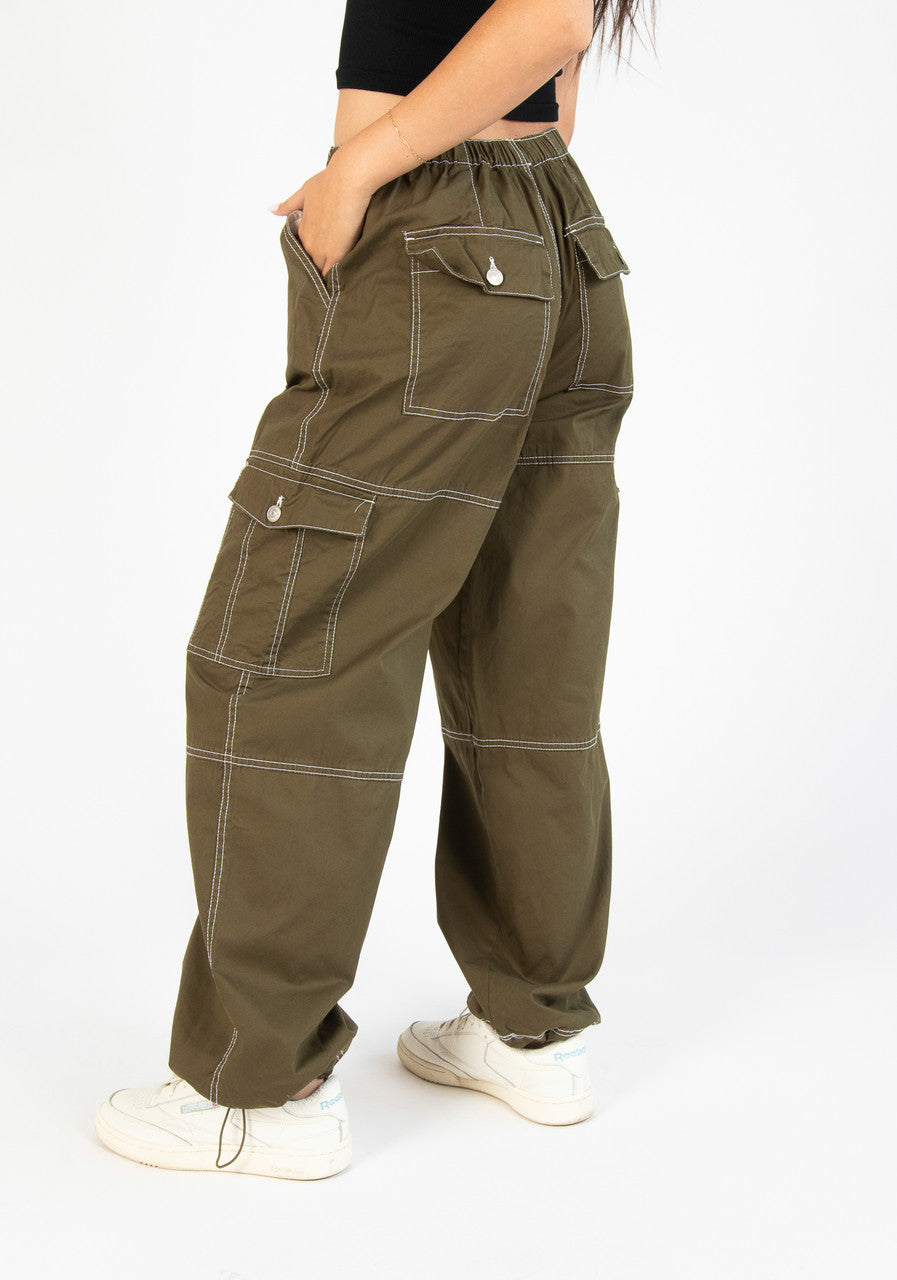 Olive Drawstring Cargo Joggers