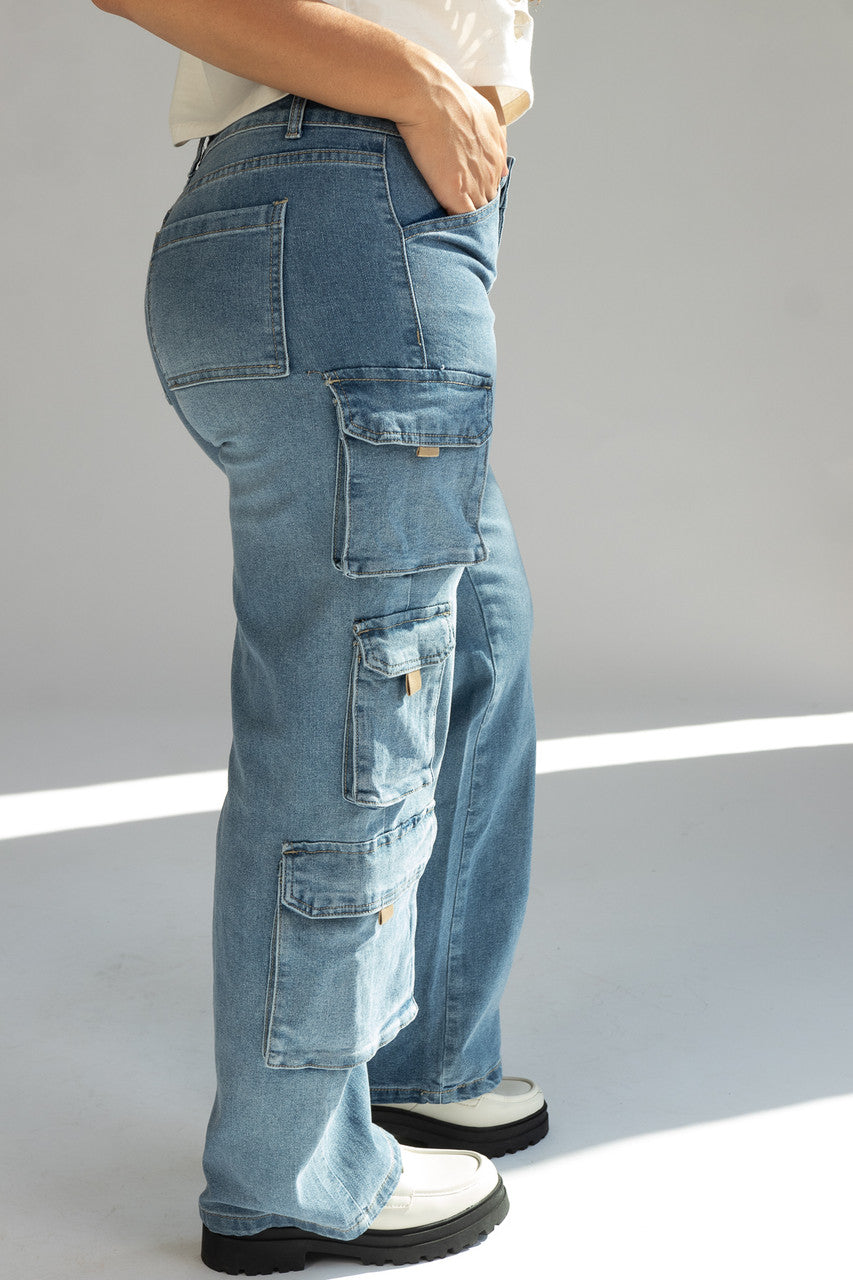 Mid Rise Cargo Jeans