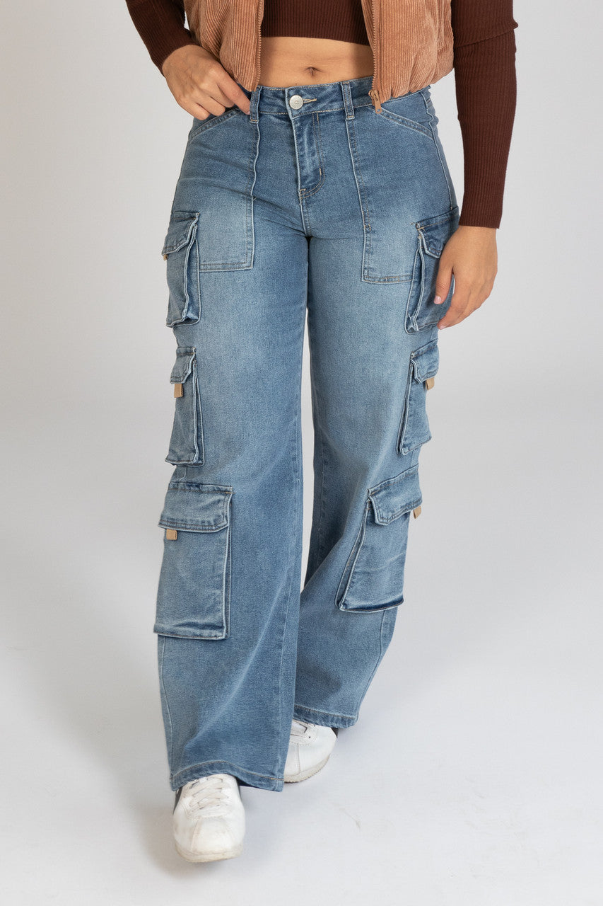 Mid Rise Cargo Jeans