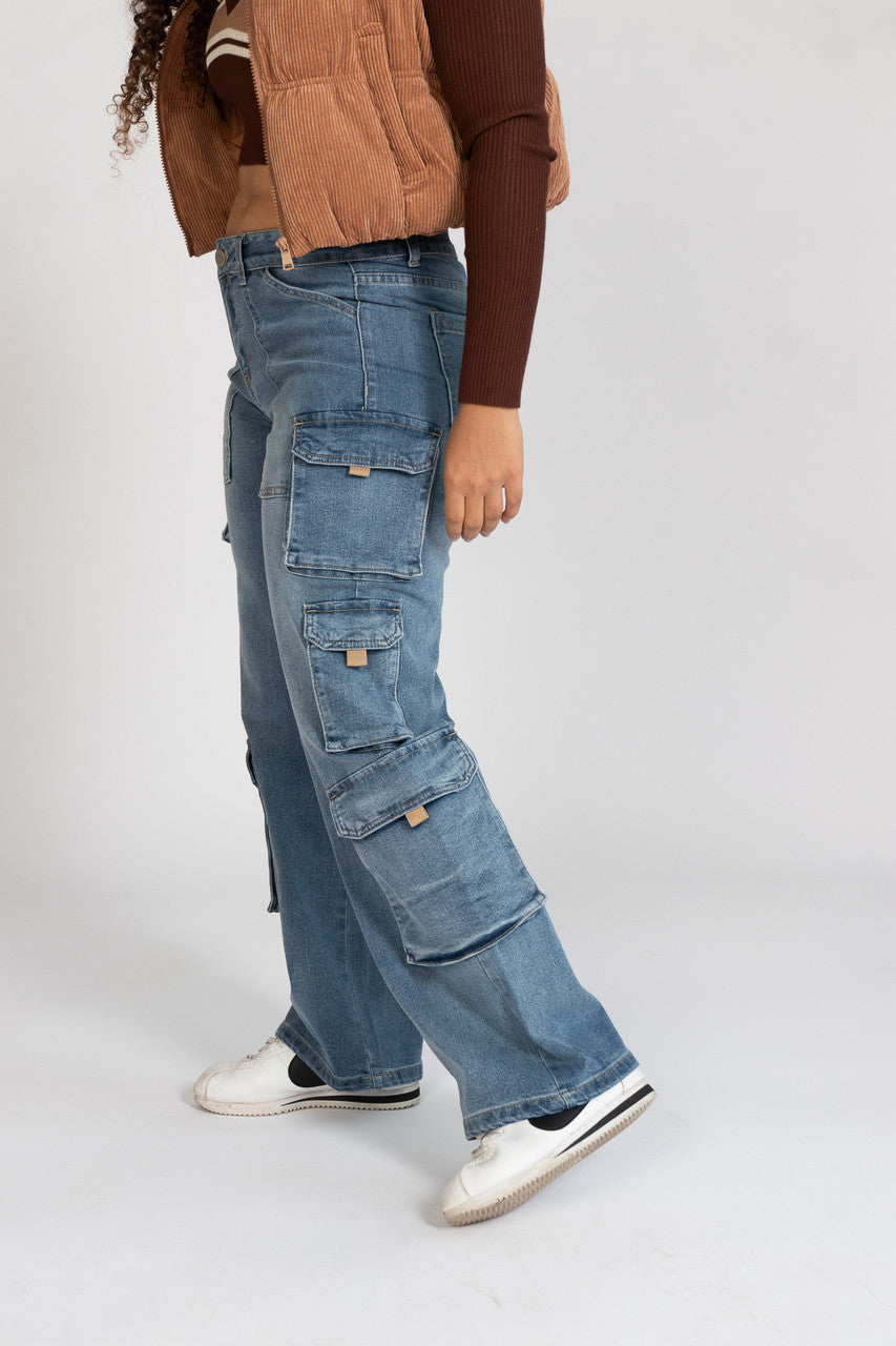 Mid Rise Cargo Jeans