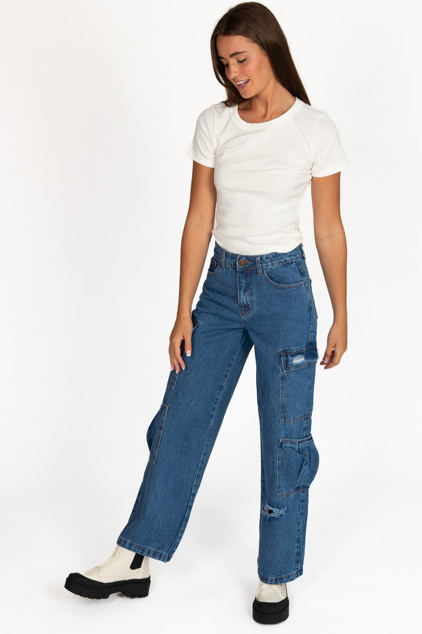 Distressed Double Cargo Jeans