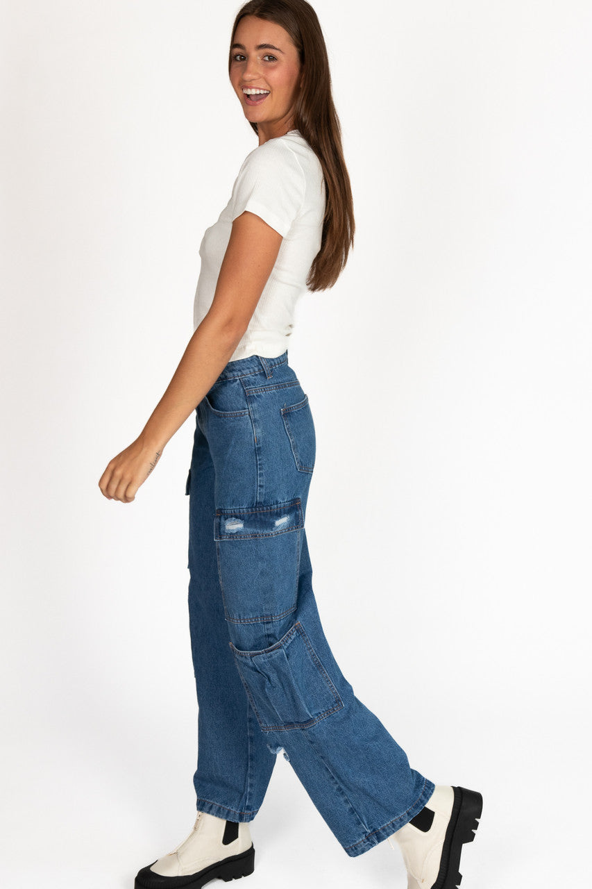 Distressed Double Cargo Jeans
