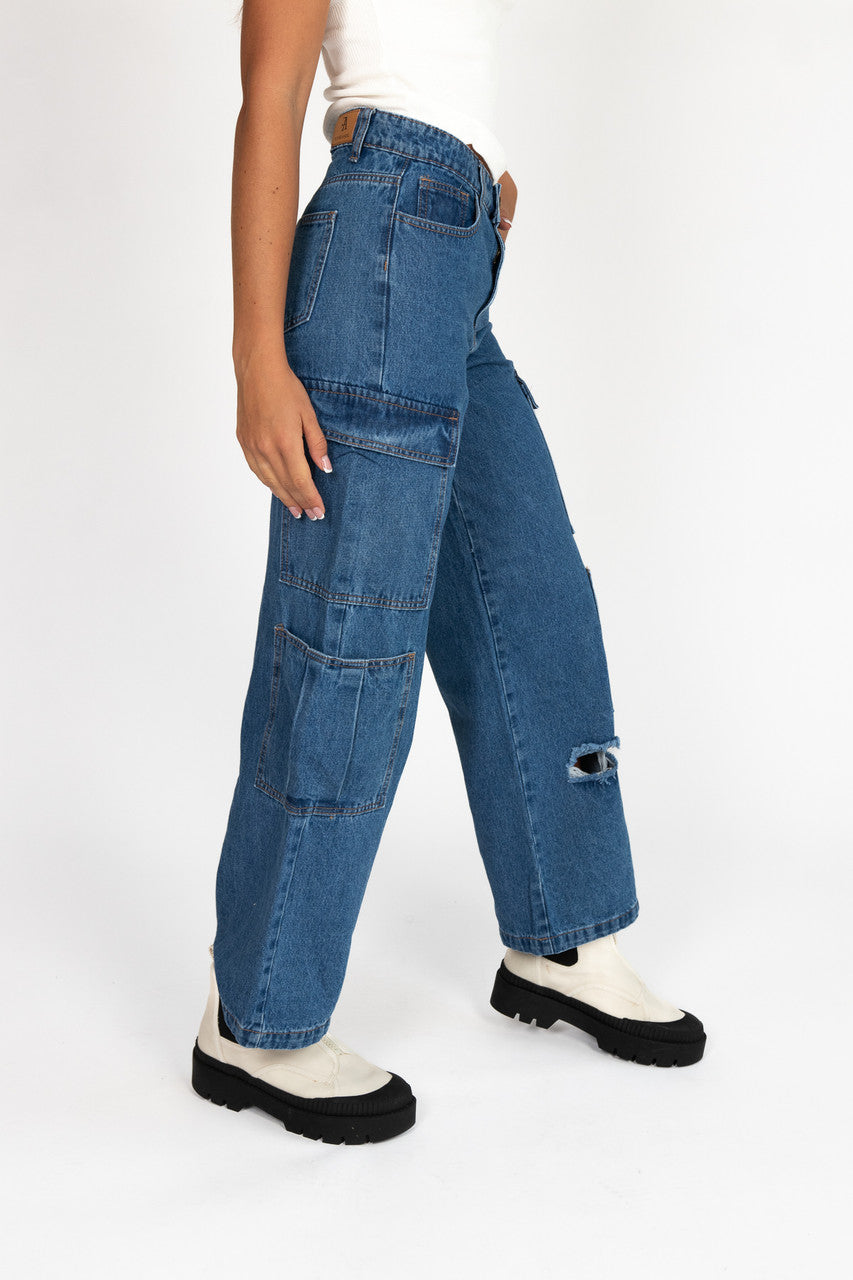 Distressed Double Cargo Jeans