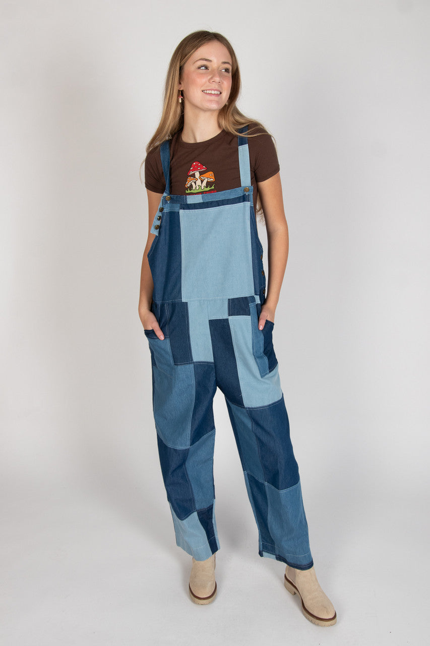 Lightweight Denim Patchwork Overalls