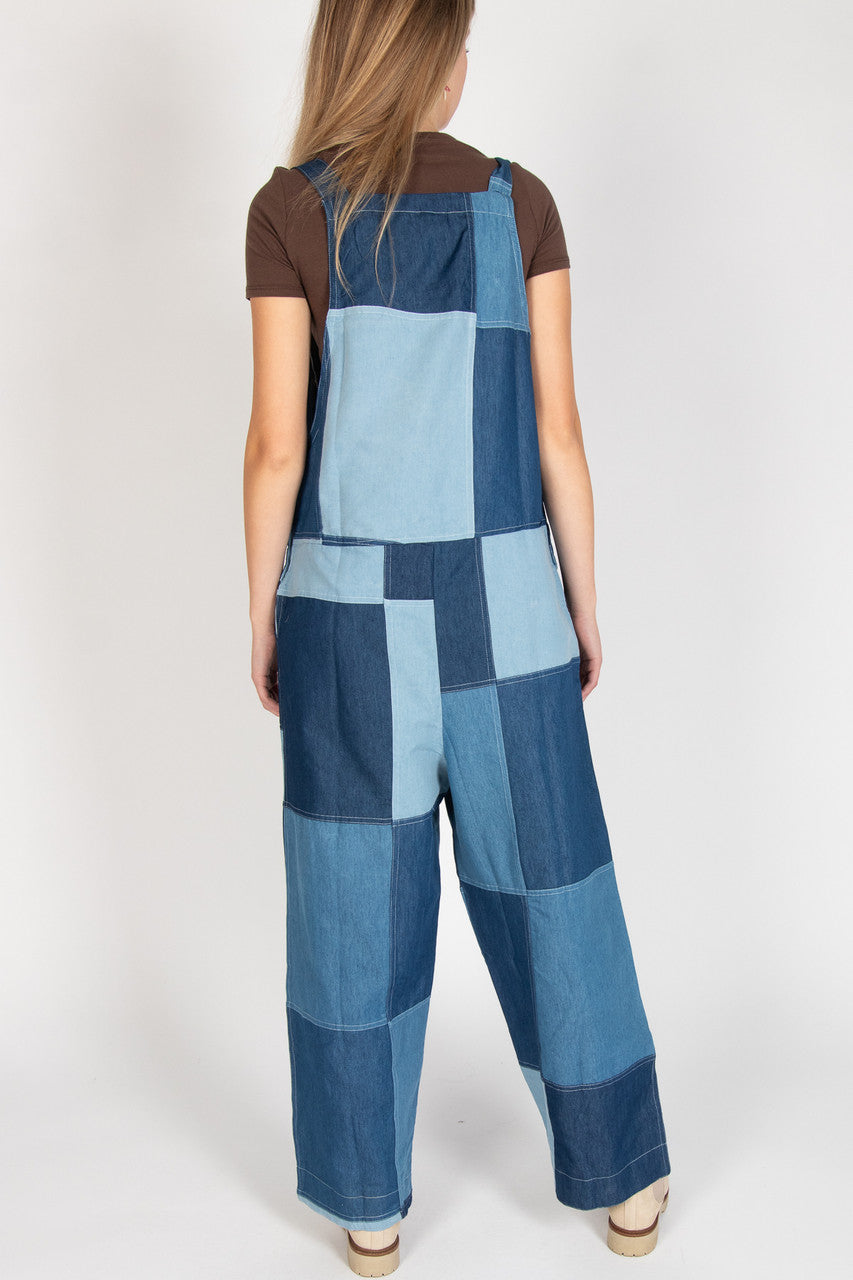 Lightweight Denim Patchwork Overalls