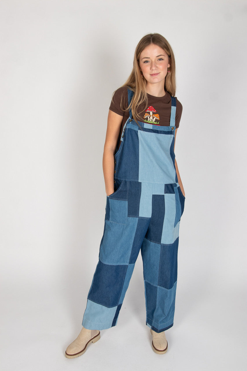 Lightweight Denim Patchwork Overalls