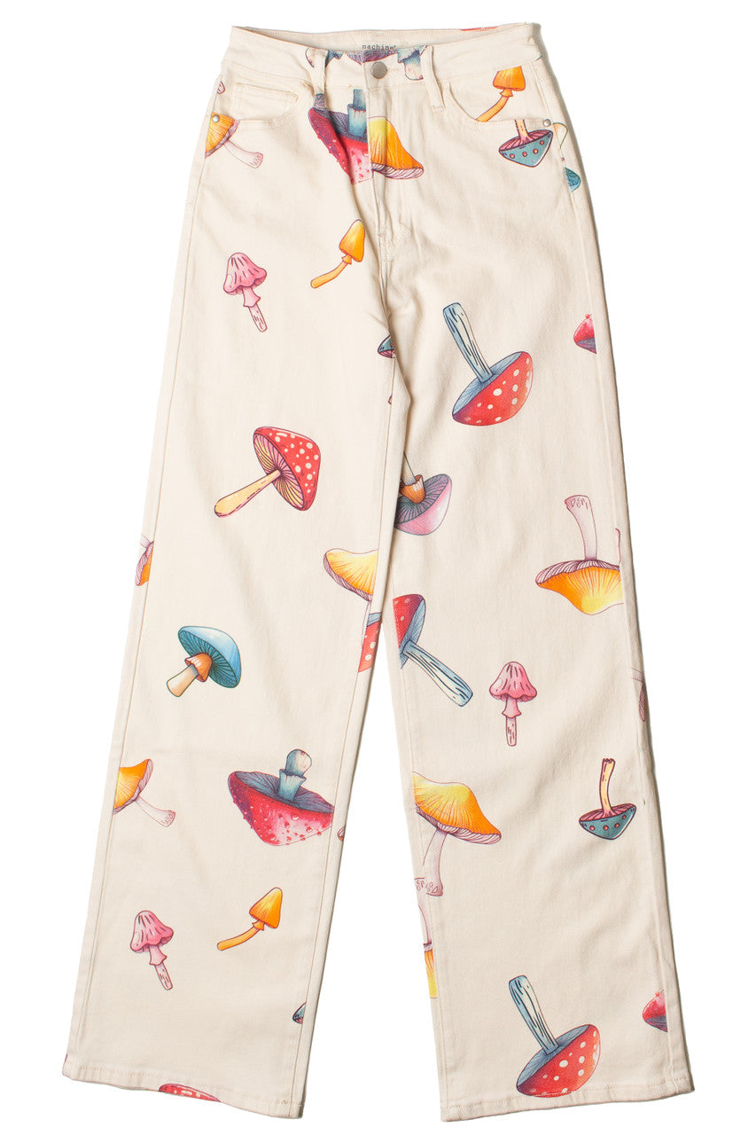 Large Mushroom Print Wide Leg Jeans