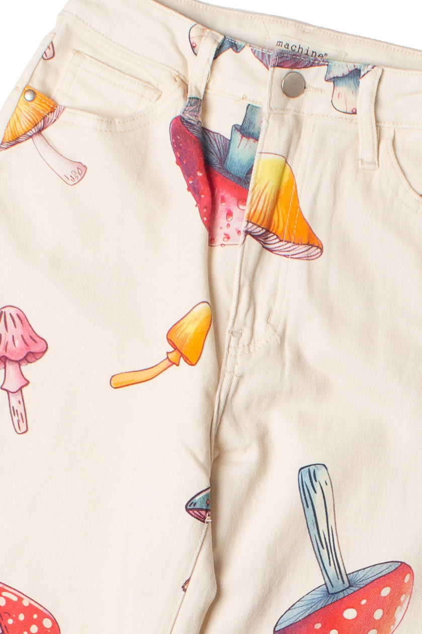 Large Mushroom Print Wide Leg Jeans