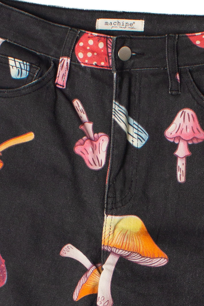 Large Mushroom Print Wide Leg Jeans