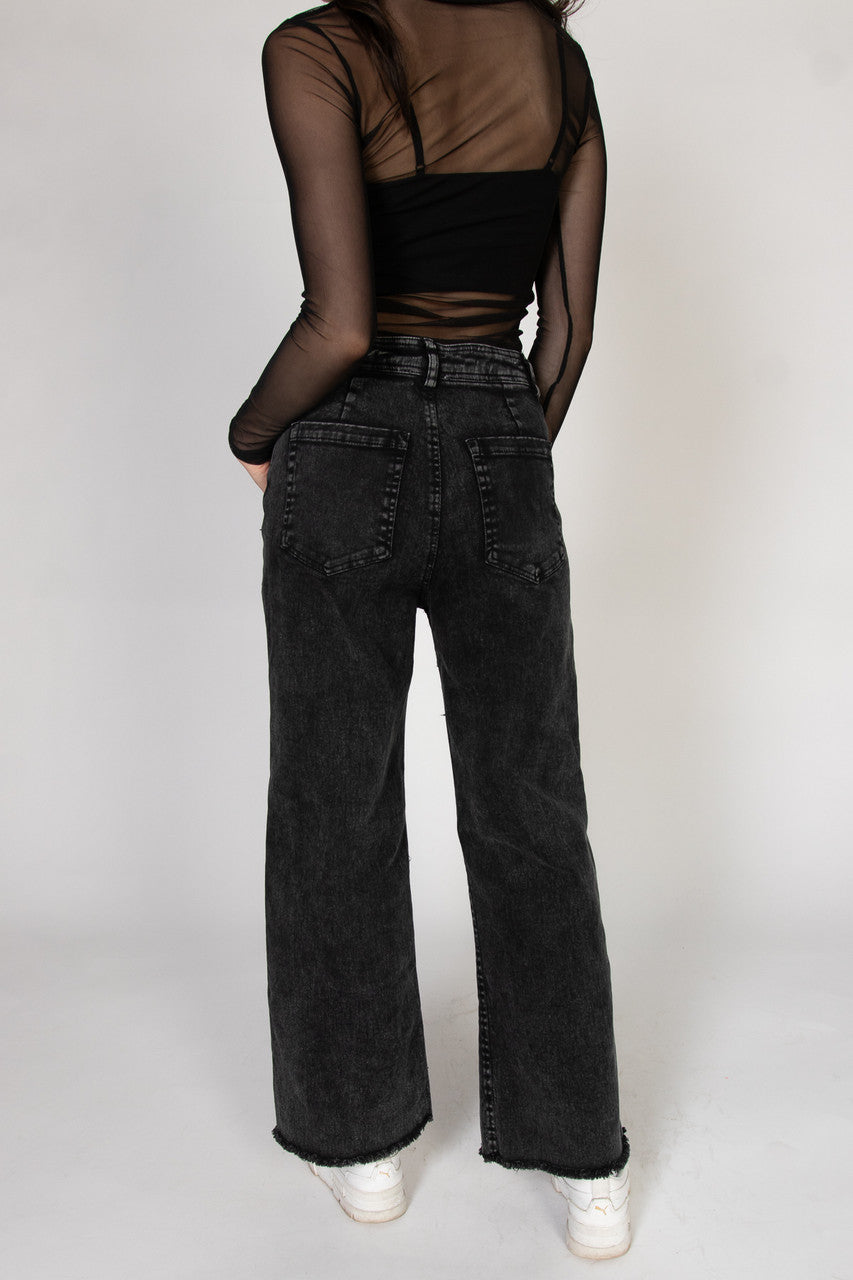 Frayed Hem Wide Leg Jeans