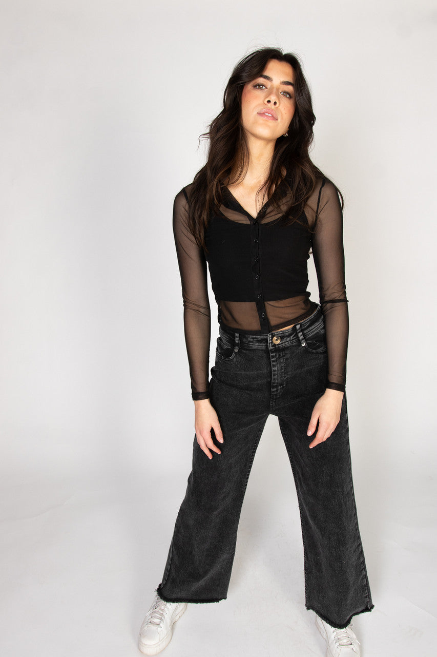Frayed Hem Wide Leg Jeans