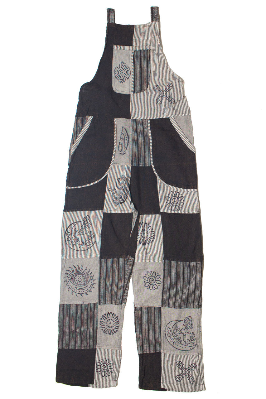 Black Patchwork Overalls