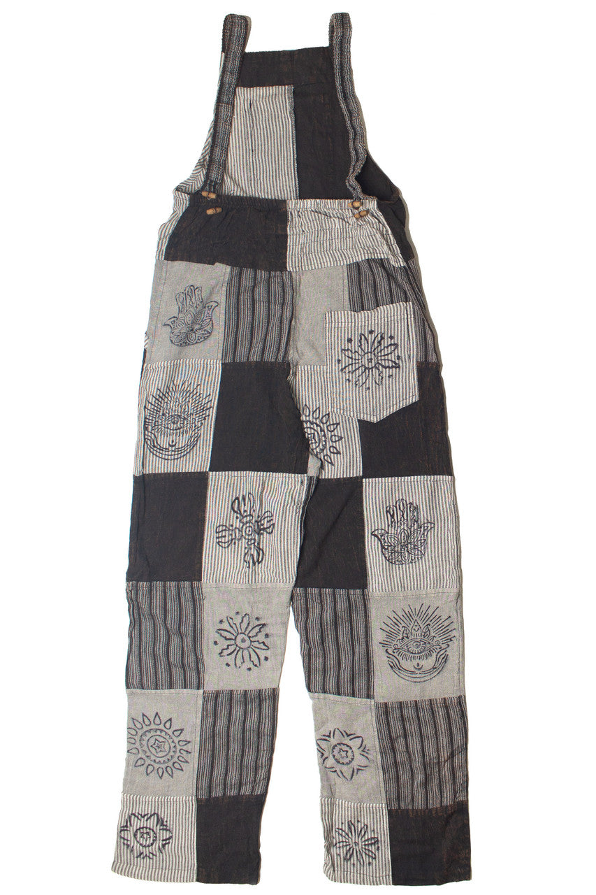 Black Patchwork Overalls