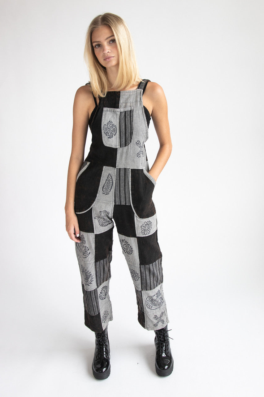 Black Patchwork Overalls