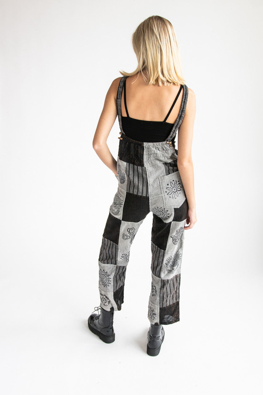 Black Patchwork Overalls