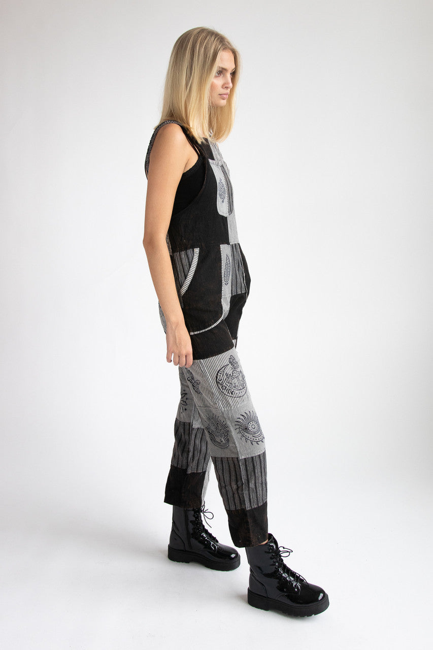 Black Patchwork Overalls