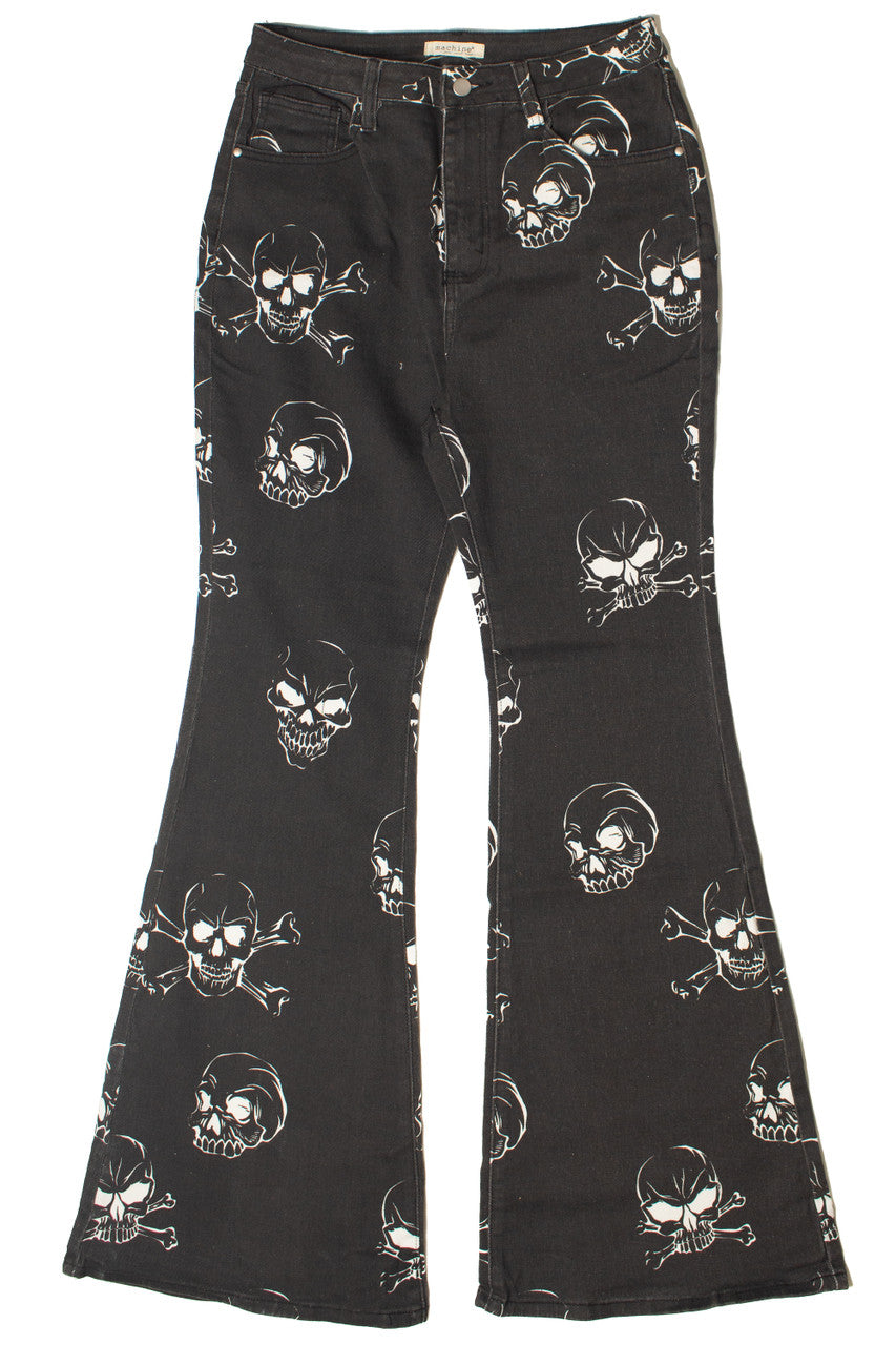 Skull Print Flare Jeans