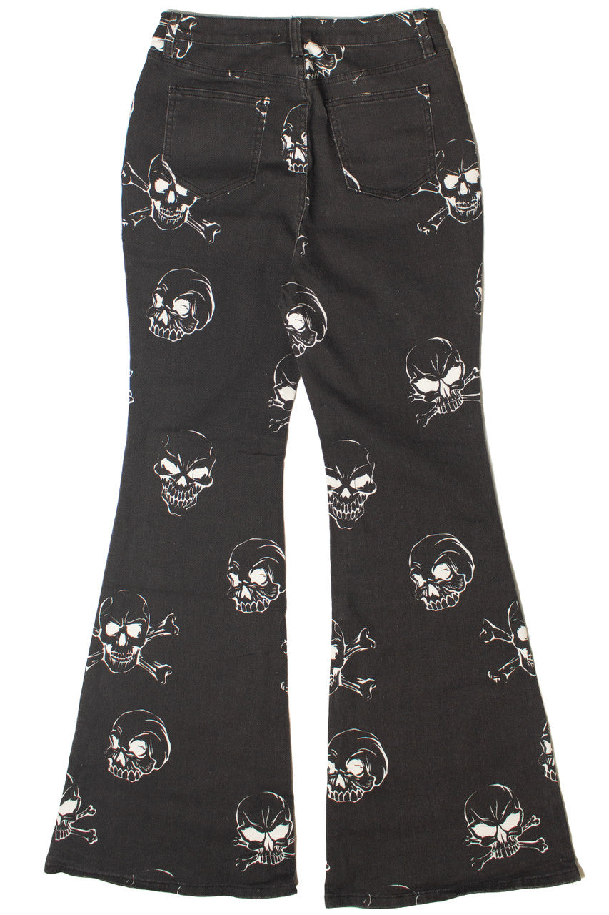 Skull Print Flare Jeans