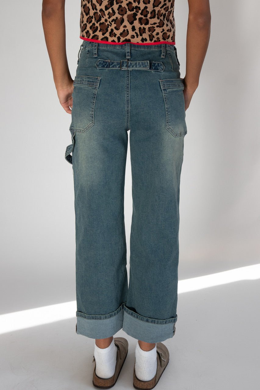 Cuffed Buckle Back Carpenter Jeans