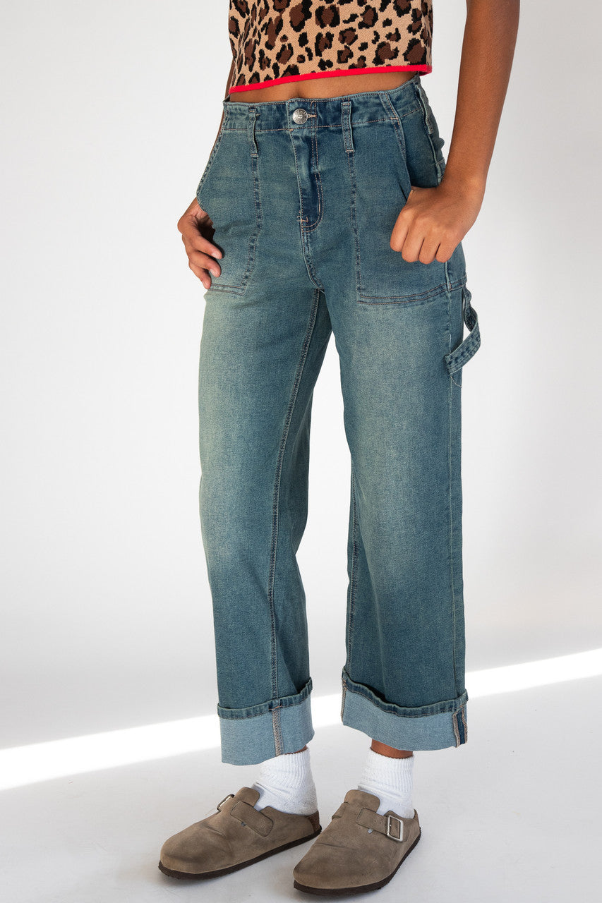 Cuffed Buckle Back Carpenter Jeans