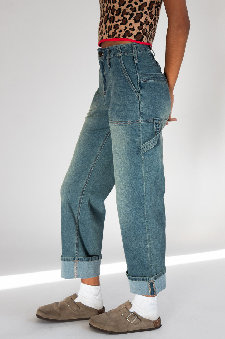 Cuffed Buckle Back Carpenter Jeans
