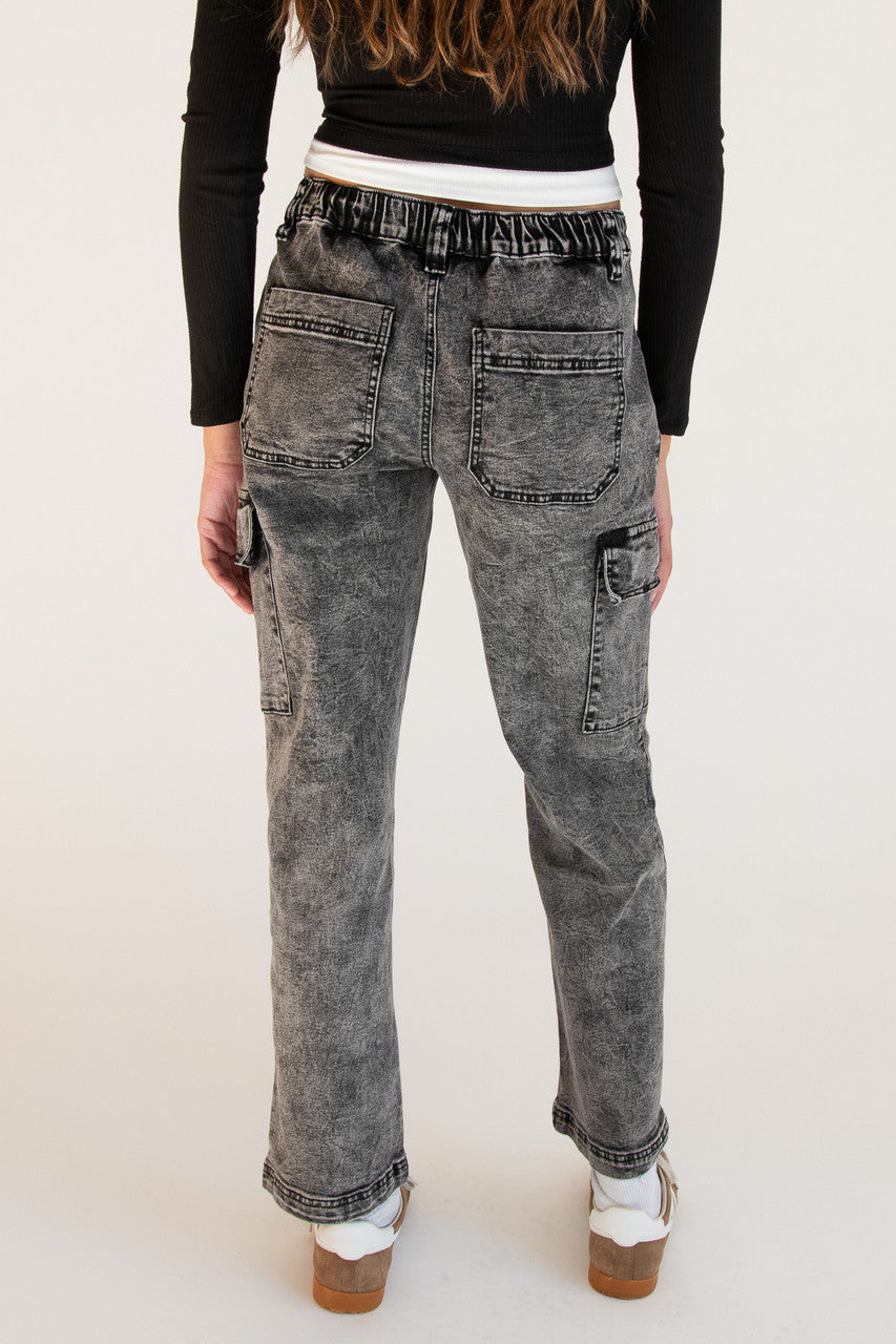 Acid Wash Cargo Jeans