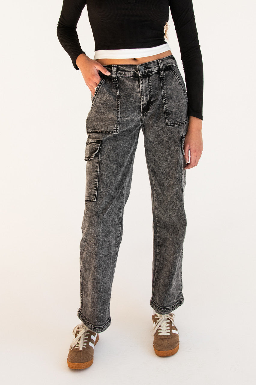 Acid Wash Cargo Jeans