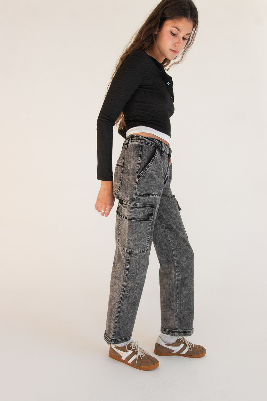 Acid Wash Cargo Jeans